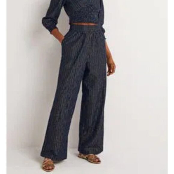 Boden Pants - Boden Navy Pinstripe Wide-Leg Trousers
